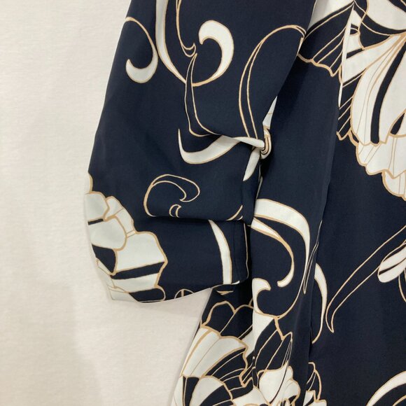 Chico's size 20 Navy White Floral Open Front 3/4 Sleeve Preppy Blazer Office - Picture 3 of 8